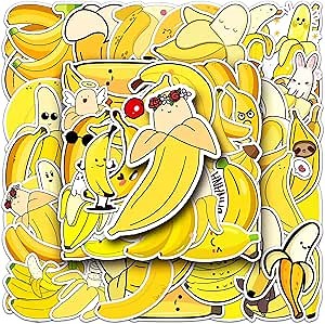 Banana Stickers 50 Pcs,Waterproof Decals for DIY Scrapbooks Laptop,Bulk Water Bottle Stickers for Adults