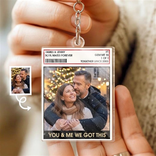 Custom Photo Shaped Acrylic Keychain - Personalized Anniversary Wedding Gifts for Husband and Wife, Him and Her - Love Grows Stronger Here - Etsy