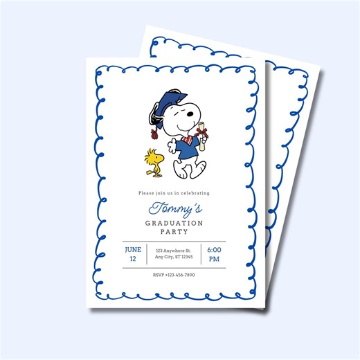 Snoopy Graduation Invitation: Editable Peanuts Graduation Party Invite, 5x7 (digital Download) - Etsy