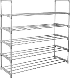 Simplify 5 Tier Stackable Shoe Rack | Dimensions: 35.4"x 11.8"x 34.3" | Holds 20 Pairs | Space Saving | Great for Boots | Sandals | Home Organization | Grey