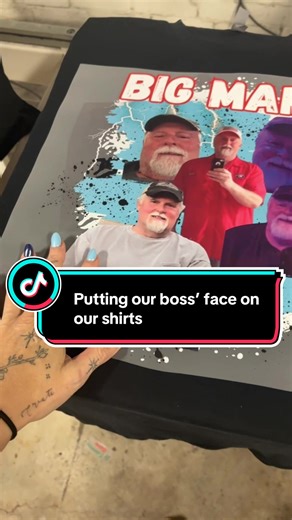 POV: You work somewhere that HR would absolutely not survive for 5 minutes 😂 We surprised the boss by putting his face on shirts and wearing them all day… and honestly? He’s never looked more iconic. When your workplace is basically a family group chat that somehow became a business 💀❤️ #WorkFam #SmallBusiness #OfficePranks #DTFprinting #Prank