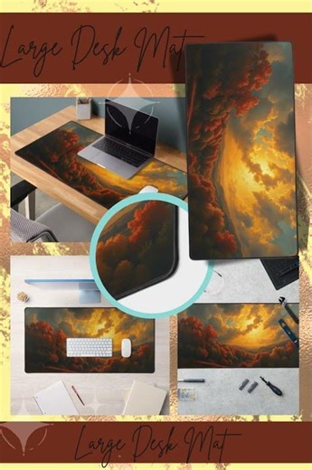 Golden Sunset Fall Forest Desk Mat | Warm Autumn Office Decor