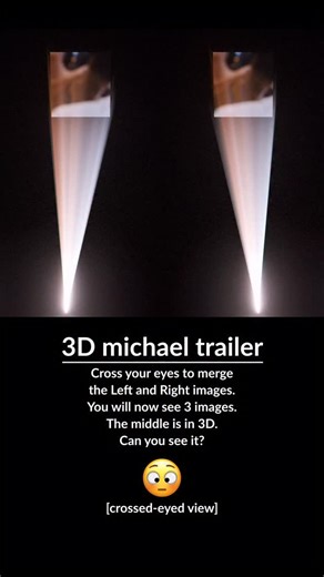 3D michael trailer Cross your eyes to merge the Left and Right images. You will now see 3 images. The middle is in 3D. Can you see it? 😳 [cross-eyed view] Parallel view version pinned in comments | Ben Greenberg