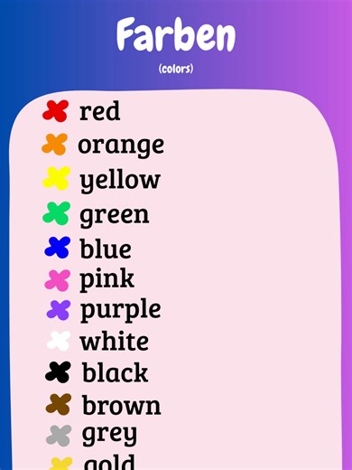Farben auf Deutsch | Colors in German | Was ist deine Lieblingsfarbe? (What is your favorite color?) Write in the comments Viel Spaß beim Lernen und bis zum nächsten Video! #deutschlernen #learngerman #easygerman #deutschwortschatz #germanvocabulary #vocabulary #wortschatz #deutscha1 #learnlanguage #learninggerman #germanlanguage