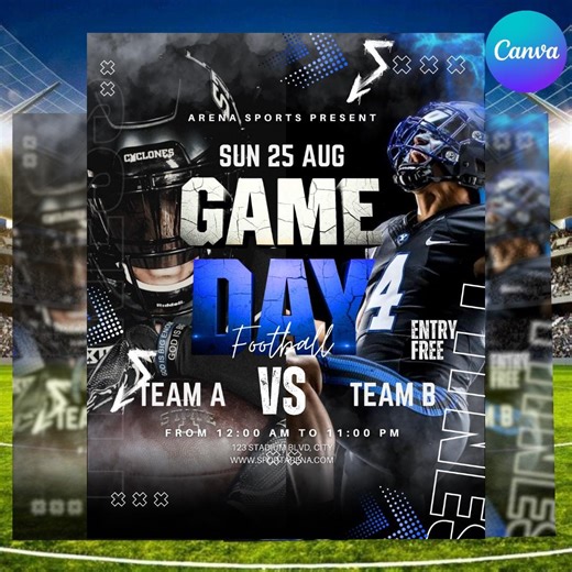 Editable Game Day Football Flyer Template: Sports Party Invitation (digital Download) Digital Game Day Flyer, Game Posters Canva Editable - Etsy