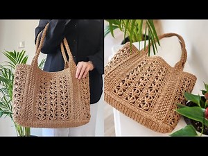 🎙Multi-Language AI Dubbing 🎉 Easy Crochet Lotus Tote Bag Tutorial