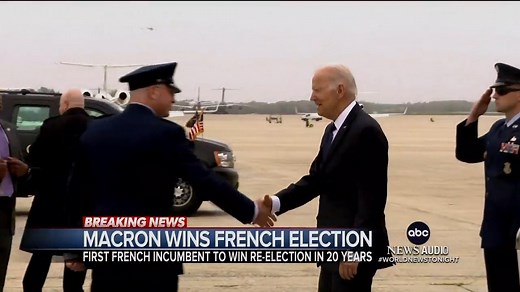MACRON WINS FRENCH ELECTION: Pres. Biden has congratulated French Pres. Emmanuel Macron, who pulled off a victory over far-right nationalist Marine Le Pen after a tight race, becoming the first French incumbent to win a re-election in two decades. Mary Bruce has more on what’s next. https://abcn.ws/3KkEvnz | ABC World News Tonight with David Muir