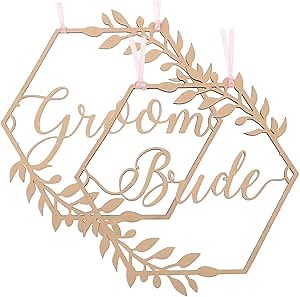Wedding Chair Signs for Bride and Groom Set 12X11.8 Inch Wooden Plaques for Ceremony Reception Rustic Bridal Shower Engagement Party Supplies