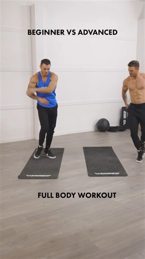 Beginner vs Advanced Full Body Workout🔥 No matter what fitness level you’re at, you can still get a good sweat in with this workout💪🏽 Here’s the breakdown: Beginner: Knee Push-Up or Advanced: Spider-Man Push-Up Beginner: Reverse Lunge or Advanced: Jump Lunge Knee Drive Beginner: Russian Twist or Advanced: L-Sits Beginner: Half Burpee or Advanced: One Leg Burpee Want more workouts like this one? Take our FREE body type quiz here: https://vshred.fit/begvsadv and get matched with fitness program