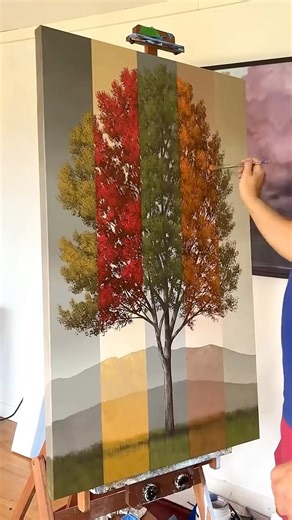 A tonal timeline tree painting in acrylic. What do you think of this style? #painting #timeline #tree #art #landscape #foliage | Tim Gagnon
