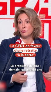 La CFDT, en faveur d'une retraite "à la carte" ? Marylise Léon, secrétaire générale de la CFDT, était l'invitée du Grand Jury RTL-Le Figaro-Public Sénat. Alors que le gouvernement invite les partenaires sociaux ce 5 décembre pour parler des retraites, elle plaide en faveur d'un modèle "à la carte", modulé en fonction des parcours de chacun, sans position sur l'âge légal de départ. | Public Sénat