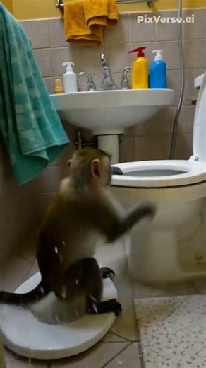 Monkey Destroys Toilet and Turns the House Into a Flood Zone🤯💦 #shorts