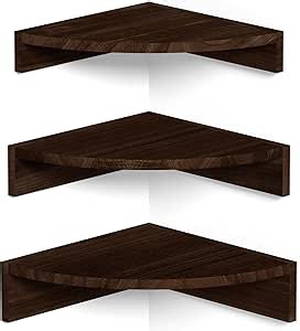 Alsonerbay Corner Shelf Wall Mount, Set of 3 Floating Shelves for Storage and Display, Rustic Wood Shelves for Bedroom, Kitchen, Living Room, Nursery and Office (Dark Brown)