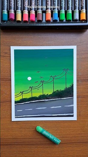 🎨 Easy Road Painting | Oil Pastel Art #artshorts #easytutorial #acrylicpainting #oilpasteldrawing