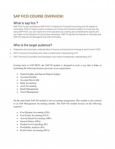 SAP FICO COURSE OVERVIEW - SlideServe