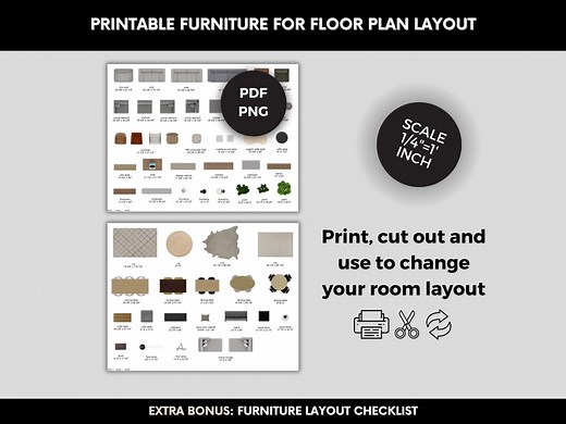 Printable Scale Furniture Cutouts for Living Room Floorplan, Living Room Design Kit, Scale 1/4"=1' - Etsy