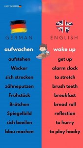 Start your day the German way 🇩🇪☀️ Learn daily routine vocabulary like wake up, brush teeth, breakfast, and more in German vs English. Perfect for beginners (A1–A2) to build strong daily-use vocabulary 💬 Save this post 📌 and practice every morning! #EasyGerman #LearnGerman #GermanVocabulary #DailyGerman #GermanVsEnglish #GermanForBeginners #MorningRoutine #SpeakGerman 🇩🇪 | Easygerman01