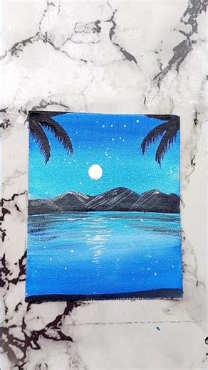 “Simple Night Landscape Painting for Beginners😍🫠💙#art #acrylicscenery #moonlight