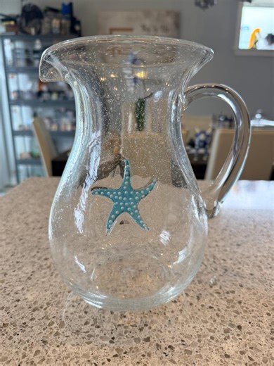 Vintage Clear Bubble Glass Water Pitcher With A Starfish and Clear Handle - Etsy