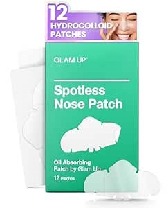 GLAM UP Spotless Nose Patch Hydrocolloid Coverage for Nose Pores, Zits and Oil - Overnight Strong Waterproof to Absorb Blackheads & Pimple Nose Gunk, and Calm with Tea Tree (12 Patches)