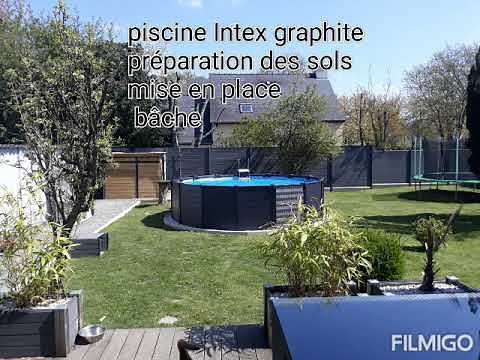 piscine Intex graphite : préparation sol , montage , mise en service + enrouleur a bache . 👍