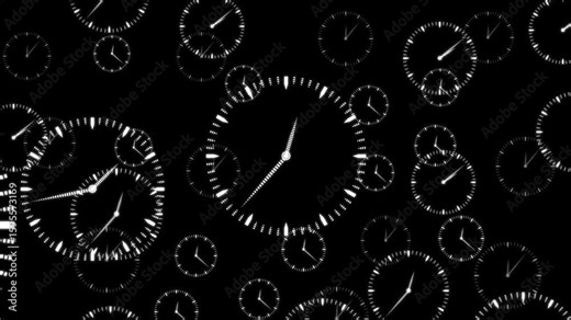 flying clock seamless looping animation on transparent background . 24 hours clock time animation