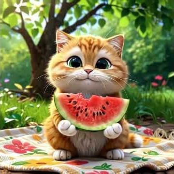 cute cat eating watermelon 🍉😺
