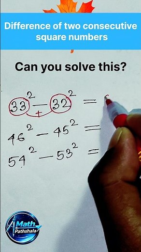 Difference of Two Consecutive Square Numbers | Easy Math Trick#maths