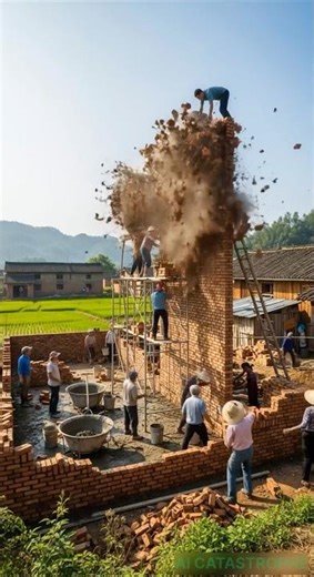 Construction fail: Brick wall collapses mid-build 😱