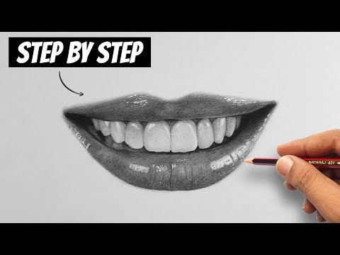 How to Draw Realistic Teeth - Real-time Step by step tutorial ✅