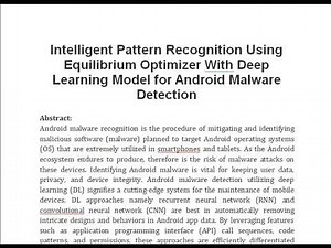 Intelligent Pattern Recognition Using Equilibrium Optimizer With Deep Learning Model for Android Mal