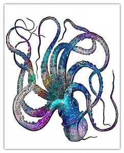 Buzz Unplugged Watercolor Octopus Abstract Wall Art: Minimalist, Aesthetic & Boho Wall Art for Home, Office, Bedroom & Living Room Decor - Unframed Posters 8x10