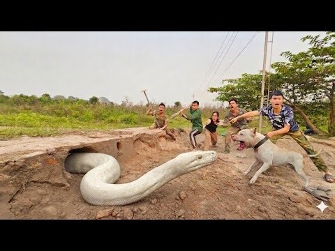 Brave Expert Uses Pitbull Dog to Catch Giant White Python