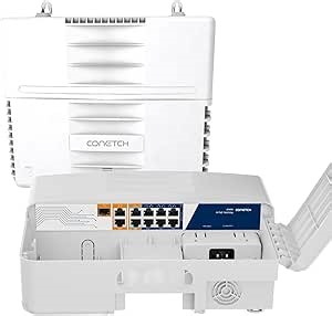 11 Port Outdoor PoE Switch with 2 Uplink & 1 SFP, IP65 Waterproof, All-in-one Box, 100/1000Mbps Mixed, Unmanaged, 120W Built-in Power, IEEE802.3af/at/bt, 6KV Lightning Protection, Plug & Play