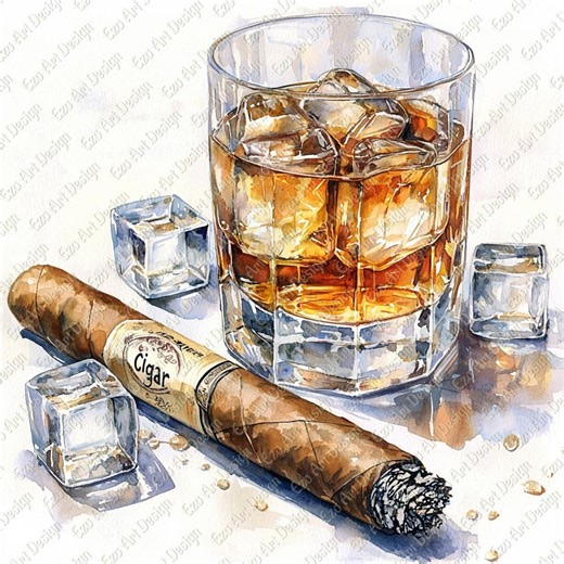 Whiskey and Cigar Clipart, Elegant Digital Art, Whiskey and Cigar (digital Download, 10 Jpgs) - Etsy