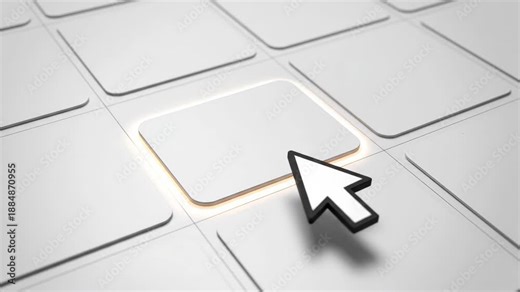 Cursor navigating a clean UI layout. A minimalist abstract visualization of a cursor navigating UI elements with soft luminous feedback.