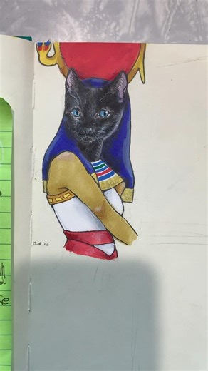 Drawing Bastet, the goddess of cats | #antiai #art #drawing #artist #fyp #bastet #sketchbook #foryou