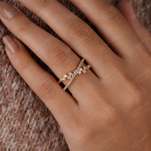 14K Gold Criss Cross Diamond Cluster Ring, Moissanite Diamond Cross Over Ring, Diamond X Cluster Ring - Etsy