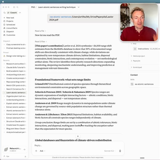 One AI skill that changes how you read academic papers. It turns every reference into a reusable writing block.I call this method: Atomic sentences.Atomic sentence = One sentence. One claim. One source.You can extract them directly from a peer-reviewed paper, vetted by authors and reviewers before it ever reaches you.It is a form of summarising the content, but the output can be reused and recombined in your writing.Here's how it works 👇1. Upload any paper to Claude and trigger the /ea-atomic-s