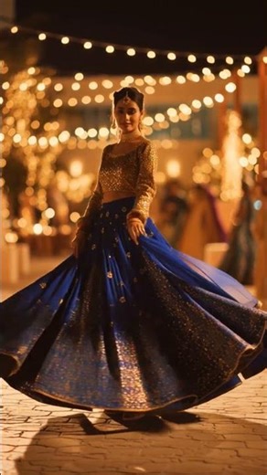Royal Blue Bridal Look 2025 | Golden Embroidery Blouse & Lehenga Set |Trending Bridal Outfit #shorts