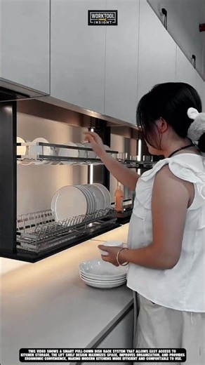 Smart pull down dish rack kitchen space saving design worktool lift shelf