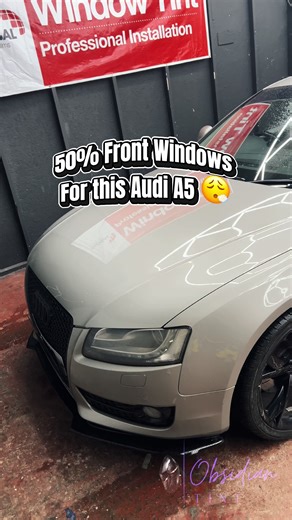 Audi A5 front windows done in 50% tint. Before: full fishbowl 🐠 zero protection from the sun. After: cleaner look, same visibility, more protection, less glare. Subtle, premium, exactly why 50% works so well. #ObsidianTint #windowtint #professional #tinting #audi
