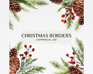 Christmas Borders Watercolour Clipart, 20 Transparent PNG 300 Dpi, Floral Frames, Festive Botanical Border, Digital Download, Commercial Use - Etsy