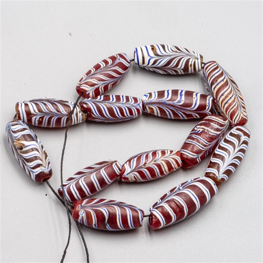13 Antique Venetian Feather Beads – Red Translucent Combed Glass – African Trade – Late 19th Century - Etsy