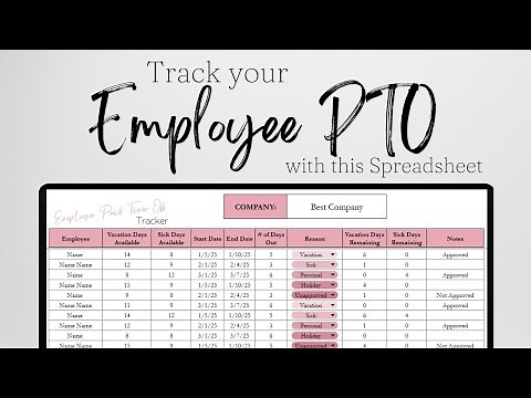 PTO Tracker Google Sheets Template, Employee PTO, HR Spreadsheet, Paid Time Off Tracking Excel
