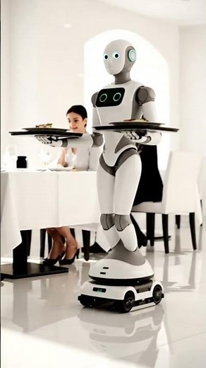 Futuristic Humanoid Robots Serving Food on Skating Wheels | Next-Gen Restaurant Technology