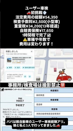 ユーザー車検🚗初挑戦💨法定費用の総額¥54,350検査手数料¥2,500(小型車)重量税¥34,200(13年経過)自賠責保険¥17,6501時間程で完了☑️⚠️車種や年数で費用は変わります！