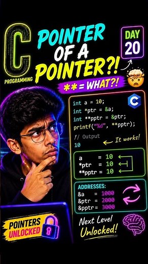 POV: Day 20 of learning C and now pointers have pointers?! 🤯 #coding #cprogramming #shorts #viral