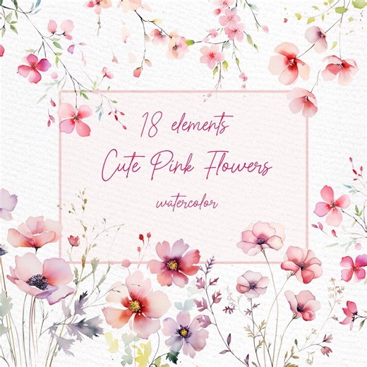 Wild Pink Floral Clipart: Watercolor Spring Flowers (PNG Digital Download) - Etsy