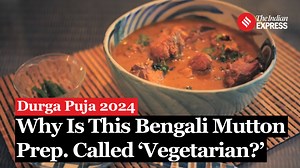 Bengal's rich culinary heritage is riddled with some paradoxes. Niramish (Vegetarian) mutton is one of them. Find out why this mutton preparation is considered good enough for Gods. #DurgaPuja2024 #KolkataDurgaPuja #BengaliFood | Indian Express